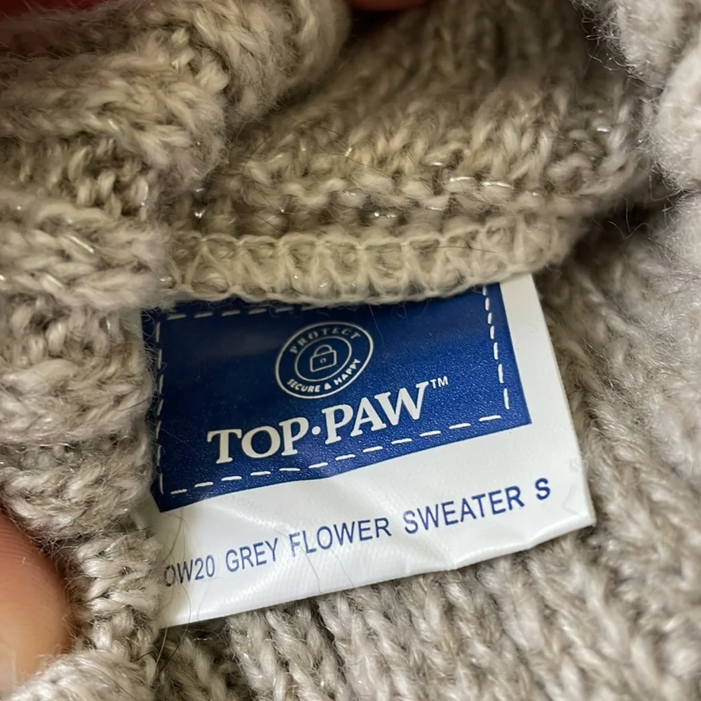 Beige/ grey sparkly floral pet sweater